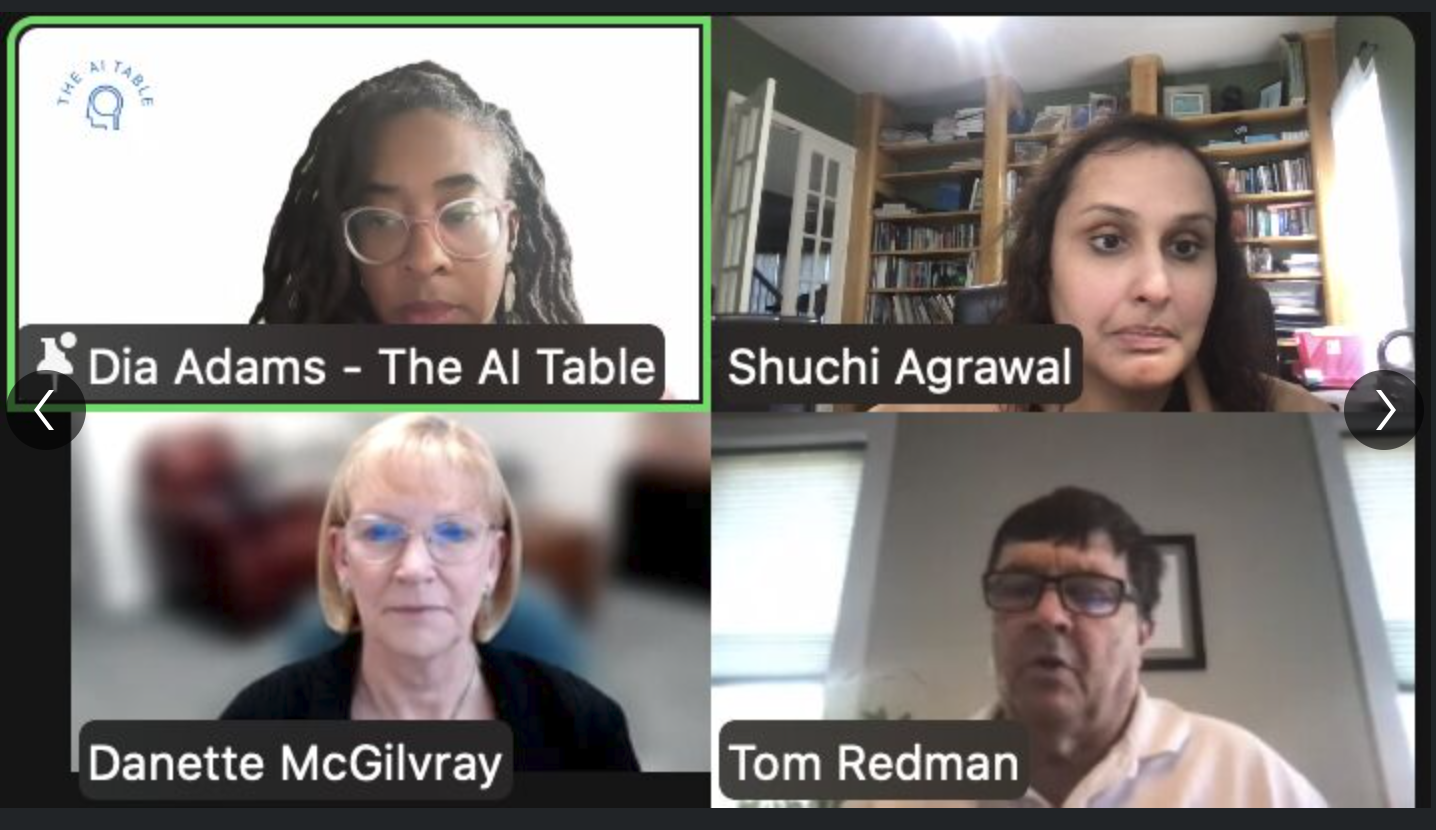 The AI Table panel with Dia Adams, Danette McGilvray, and Tom Redman